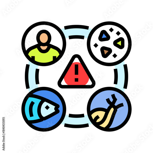microplastic contamination food chain color icon vector illustration