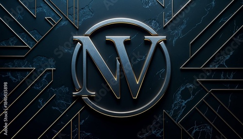 Luxurious 'NV' monogram emblem with metallic art deco styling
