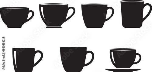 Variety of black coffee mugs and cups with handles coffee cup beverage