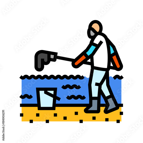a person cleaning up an oil spill color icon vector illustration
