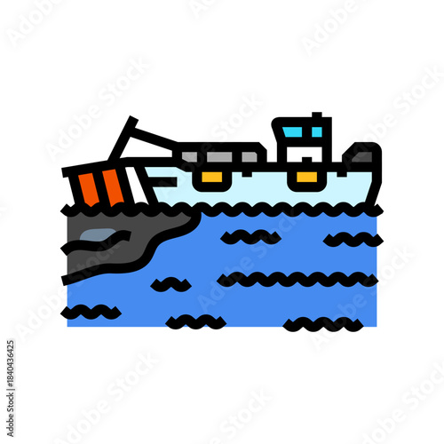 a boat collecting oil from the water color icon vector illustration
