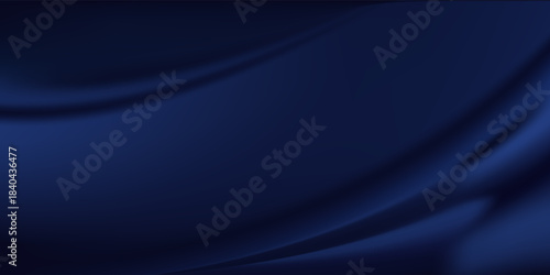 Navy blue silk satin. Silky shiny fabric. Dark luxury background with space for design. Banner. Wide. Long. Panoramic. Template. Empty. Flat lay, top view table. Beautiful.Elegant.Birthday,Christmas.