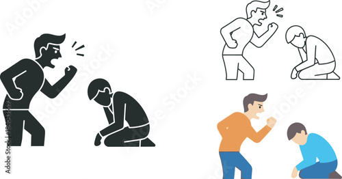 Illustrations depicting conflict resolution and apology between two people in various styles