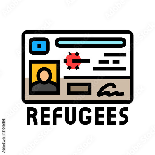 id card labeled refugee color icon vector illustration