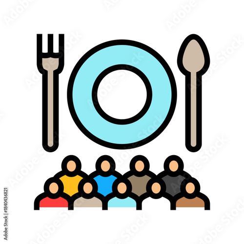 crowd waiting line for food color icon vector illustration