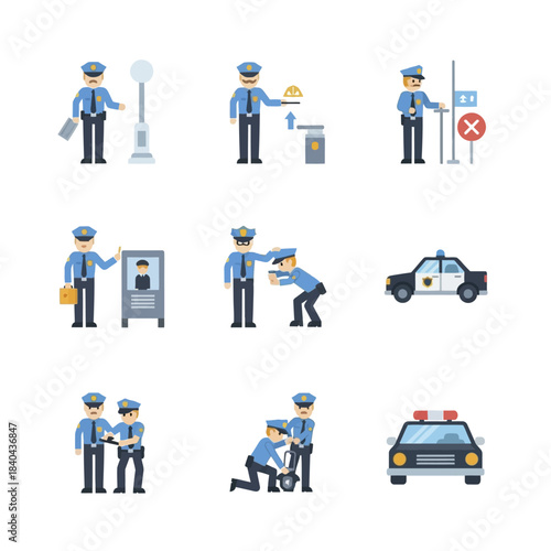 Police officers in various situations, including traffic stops and investigations.