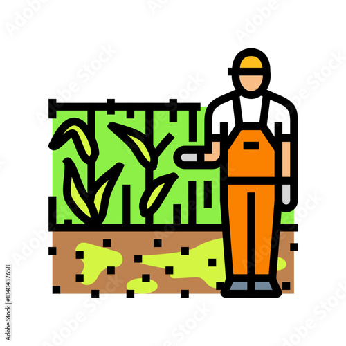farmer near contaminated crops color icon vector illustration