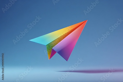 Free Download Colorful folded paper plane soaring against clean sky backdrop - GFXLoad
