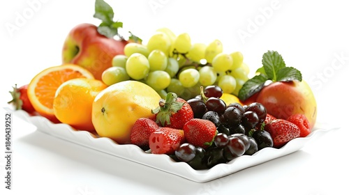 Fresh Assorted Fruits on White Plate Display for Healthy Eating