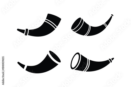 Viking horn set of silhouette vector art illustartion