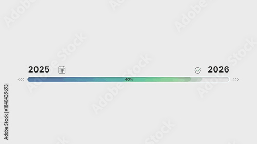 Timeline progress bar visualization showing forty percent completion between the years 2025 and 2026