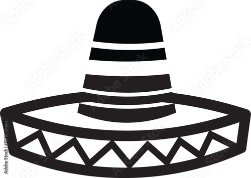 Traditional mexican sombrero hat icon in black and white style Vector