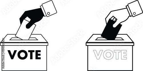 Election voting icon set, hand putting ballot into vote box Vector