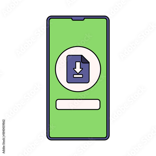 Smartphone Download Flat design style, phone with download icon, ideal for mobile app, file transfer, and digital workflow graphics.