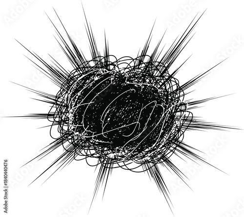 Abstract black and white spiky sphere illustration.