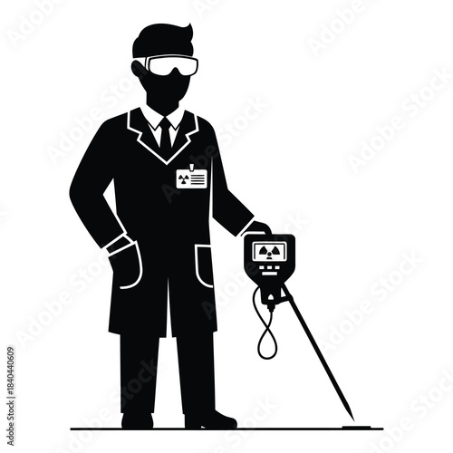 Scientist with geiger counter detecting radiation