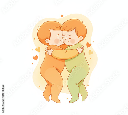 Mother spending loving time with her baby son and daughter cartoon illustration