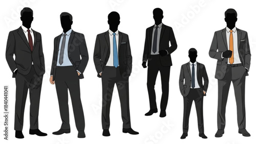 Vector Illustration of a Team of Anonymous Businessmen in Formal Suits Posing