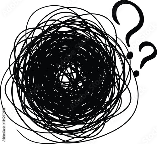 Tangled mess of lines with question marks representing confusion.
