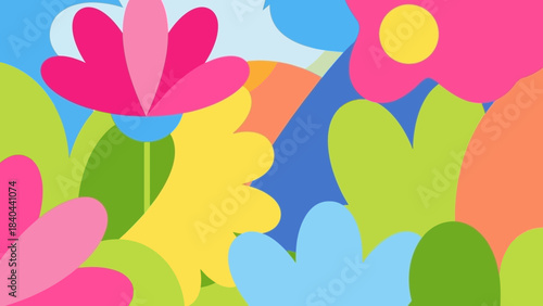 Vibrant abstract floral pattern featuring bright colors and playful organic shapes for a cheerful background design