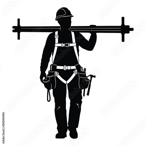 Construction worker carrying scaffolding component silhouette icon