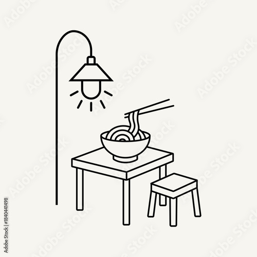 Ramen Shop Interior Line Art – Vector Illustration