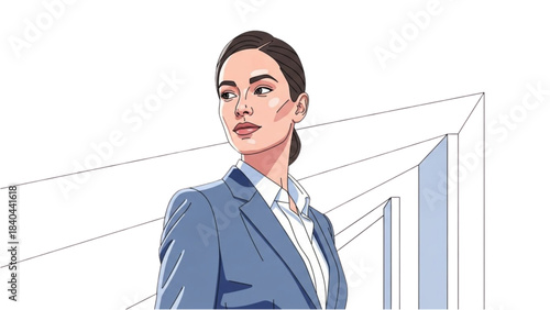 Confident Businesswoman Looks to the Future in a Graphic Illustration