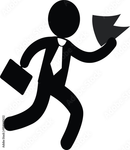 Black silhouette of a man in a suit rushing with a briefcase and papers business vector illustration EPS file download.


