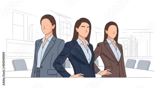 Illustration of Three Professional Businesswomen Leading in a Modern Boardroom