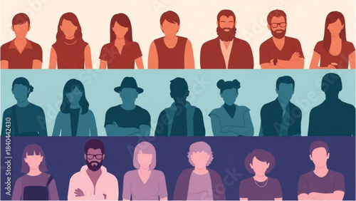 Illustration of a diverse community of people shown in rows as avatars.