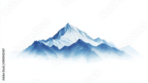 Stunning flat graphic logo of mountain range, showcasing various shades of blue and white, evoking sense of tranquility