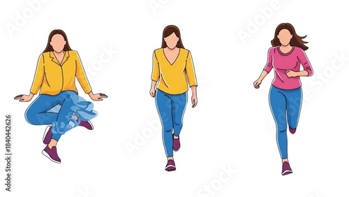 Character Design Set 53: Illustrated Woman in Action Poses on Black