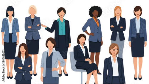 Collection of Diverse Businesswomen in Professional Suits, Illustration Set