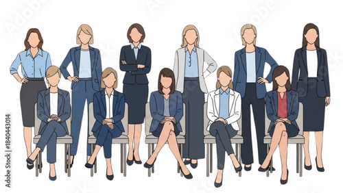 Illustration of a confident corporate team of professional businesswomen posing.