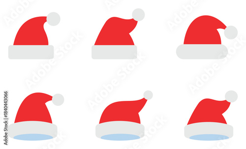 Santa Hat Icon Set – Christmas Silhouette, Outline, and Festive Holiday Accessory Vector Collection.