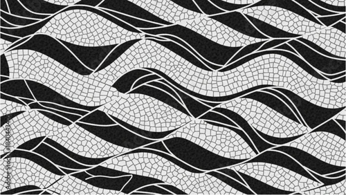 Abstract Illustration of a Flowing Black and White Wavy Mosaic Pavement