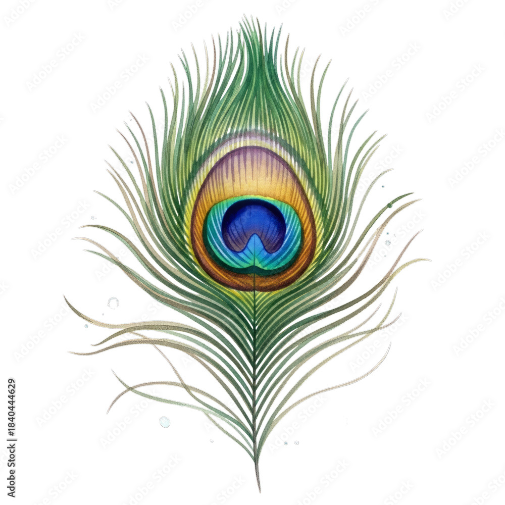 Obraz premium Watercolor Vibrant Peacock Feather Eye isolated on a transparent background