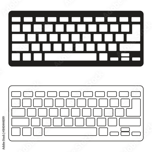 Minimalist black and white illustrations of a modern computer keyboard layout