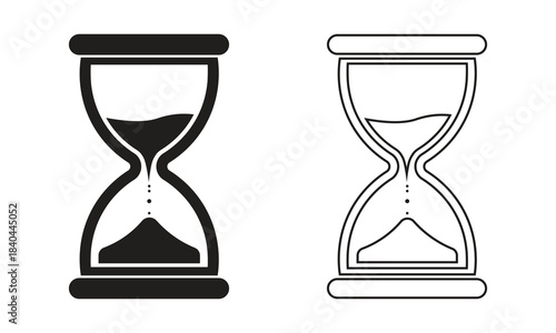 Two stylized hourglass icons showing the passage of time in black and white