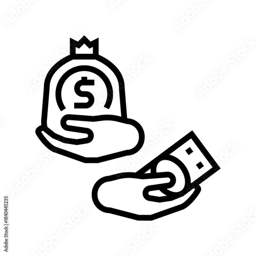 hand receiving small vs large paycheck line icon vector illustration