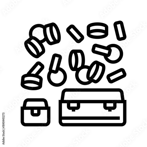 gold coin flowing into different sized containers line icon vector illustration