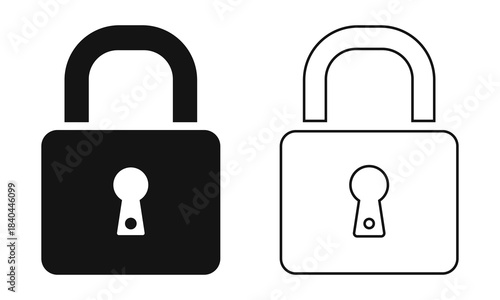 Two padlocks one solid black and one outline representing security and protection