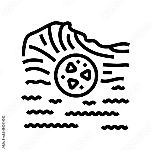 microplastic particles floating on water surface line icon vector illustration
