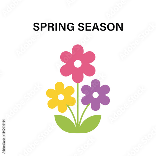 Simple illustration of colorful spring flowers with the text spring season