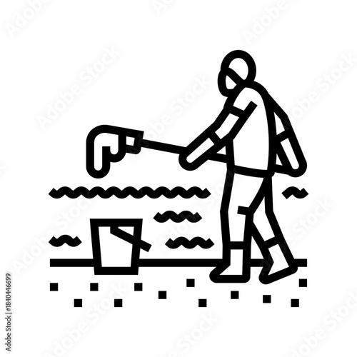 a person cleaning up an oil spill line icon vector illustration