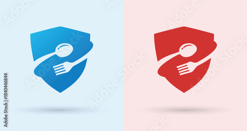 Shield Spoon Fork Food Security Logo For Restaurant Brand Identity Modern Minimal Design Template Icon

