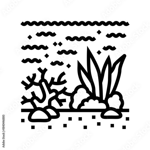 oil spill damage to coral reef line icon vector illustration