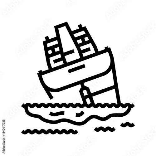 shipwreck spilling oil into the sea line icon vector illustration