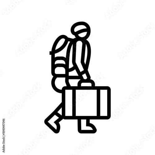 person carrying belongings a bag line icon vector illustration