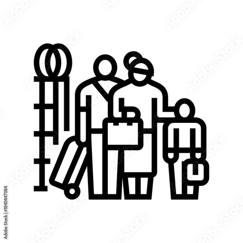 family crossing a border line icon vector illustration